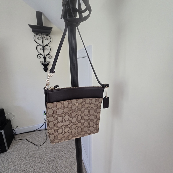 Coach Signature Tan &  Brown  Crossbody Bag - Picture 1 of 8